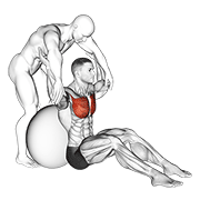 assisted seated pectoralis major stretch with stability ball animation